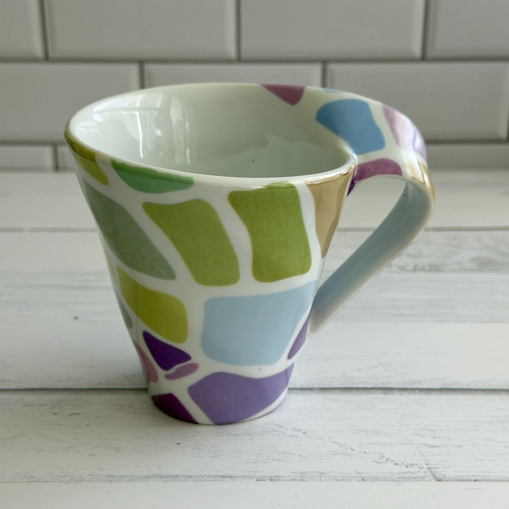 Gaudi Barcelona Pastel Blues Green Purple Trencadis Mosaic Swirl Handle Mug